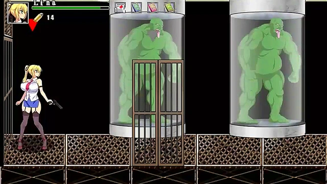 Hot blonde in sex with men in porn hentai game