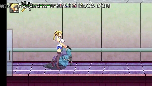 Hot blonde in sex with men in porn hentai game