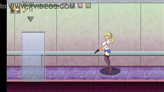 Hot blonde in sex with men in porn hentai game