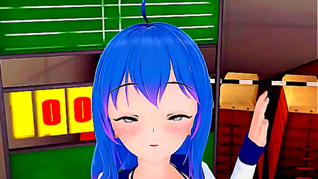 Cute blue haired anime girl dicked down and creampied (Hentai) Koikatsu!
