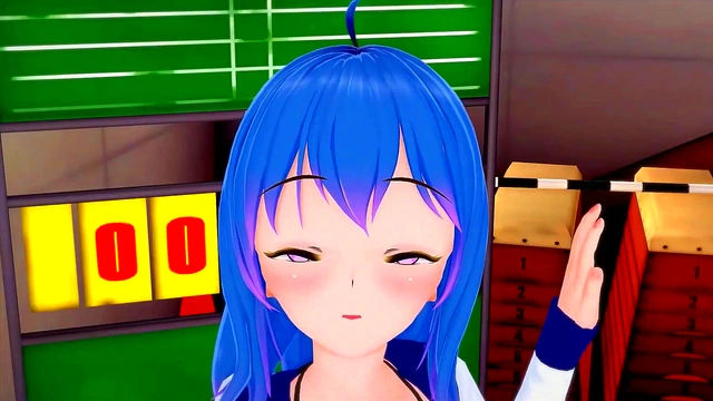 Cute blue haired anime girl dicked down and creampied (Hentai) Koikatsu!