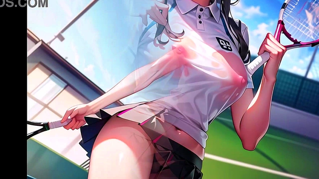Sexy Young Anime Teens Playing Tennis With Transparent Cloth (with pussy masturbation