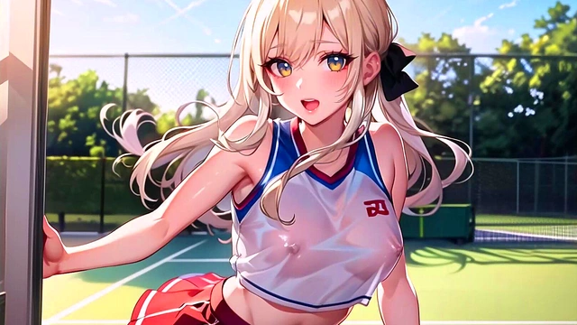 Sexy Young Anime Teens Playing Tennis With Transparent Cloth (with pussy masturbation