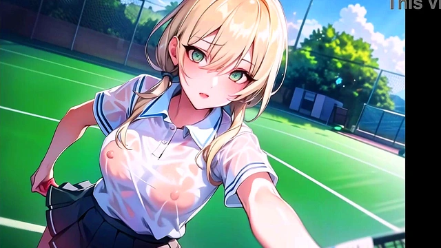 Sexy Young Anime Teens Playing Tennis With Transparent Cloth (with pussy masturbation