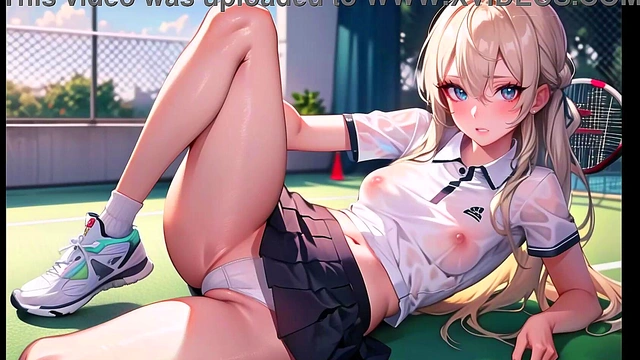 Sexy Young Anime Teens Playing Tennis With Transparent Cloth (with pussy masturbation