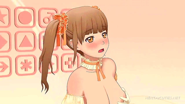 Hentai teen girl with pony tails masturbating to squirting orgasm