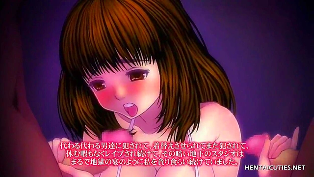 Busty hentai teen titfucked while sucking cock and getting a massive facial