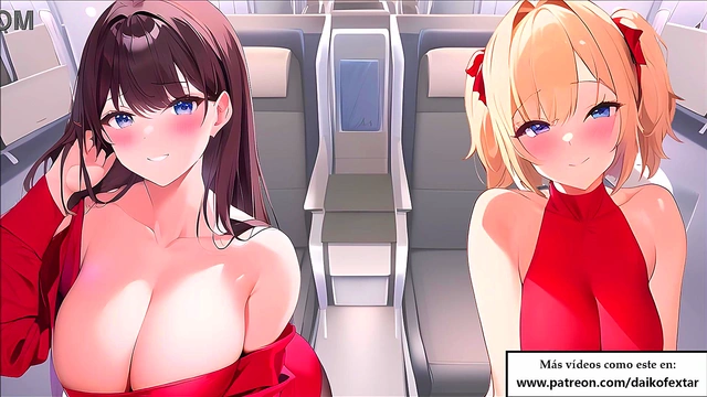 JOI hentai with the stewardesses on the plane In Spanish