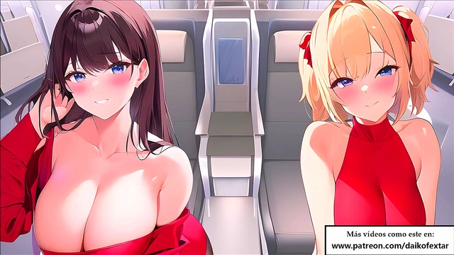 JOI hentai with the stewardesses on the plane In Spanish