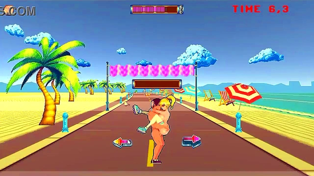 Cute lady in roller skates having sex with men in Rollerbabe new hentai game