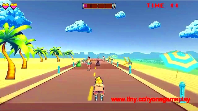 Cute lady in roller skates having sex with men in Rollerbabe new hentai game