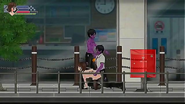 Female cop has sex with zombie men in Hot porn hentai game