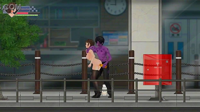 Female cop has sex with zombie men in Hot porn hentai game