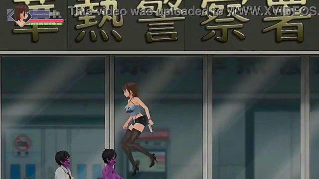 Female cop has sex with zombie men in Hot porn hentai game