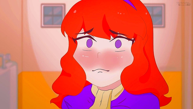 Red-haired Daphne takes off her panties in the toilet in front of an unknown guy without complexes ! Scooby-Doo. Hentai,Cartoon,Parody !