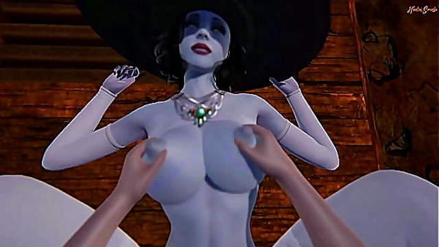 POV fucking the hot vampire milf Lady Dimitrescu in a sex dungeon Resident Evil Village