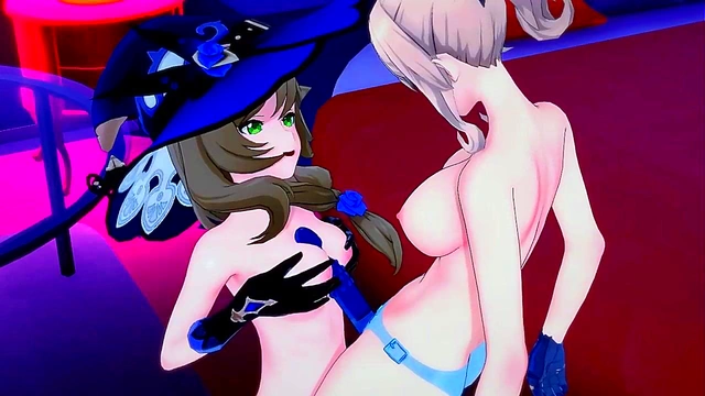 Jean fucks Lisa with a strapon in a hotel room Genshin Impact Hentai