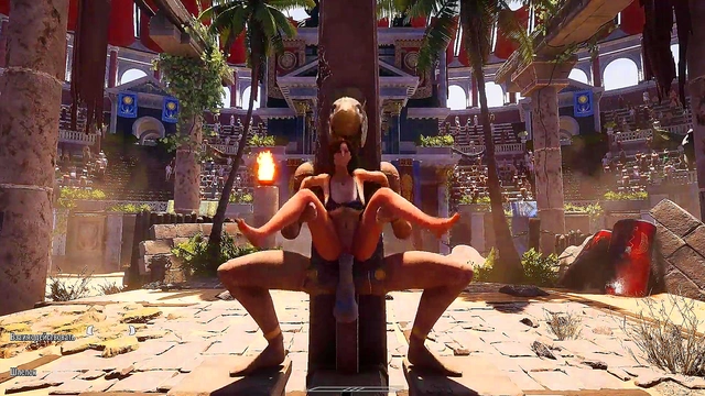 The ancient statue has awakened and is now rhythmically pounding Lara in all her holes 3D