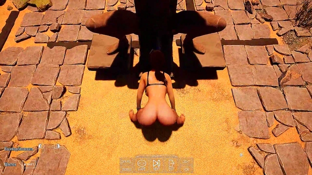 The ancient statue has awakened and is now rhythmically pounding Lara in all her holes 3D