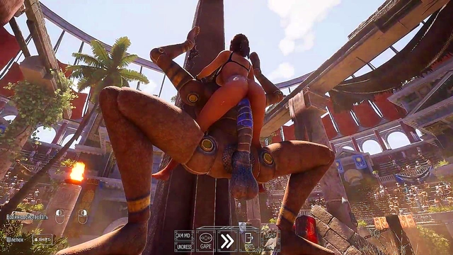 The ancient statue has awakened and is now rhythmically pounding Lara in all her holes 3D