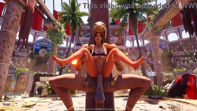 The ancient statue has awakened and is now rhythmically pounding Lara in all her holes 3D