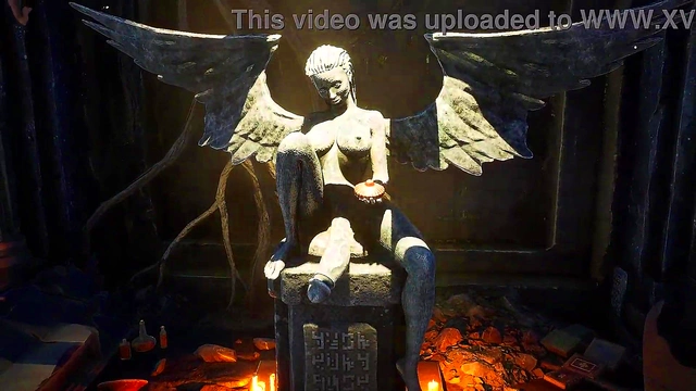 The statue's huge cock awakened in Lara Croft's pussy and then impregnated her 3D Hentai