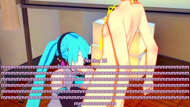 Vocaloid Hentai 3D - Len and Miku Handjob and blowjob with cum in her mouth