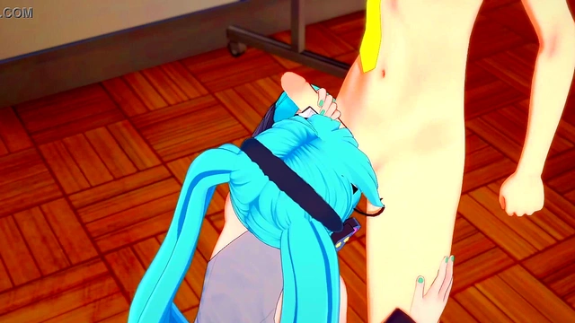 Vocaloid Hentai 3D - Len and Miku Handjob and blowjob with cum in her mouth