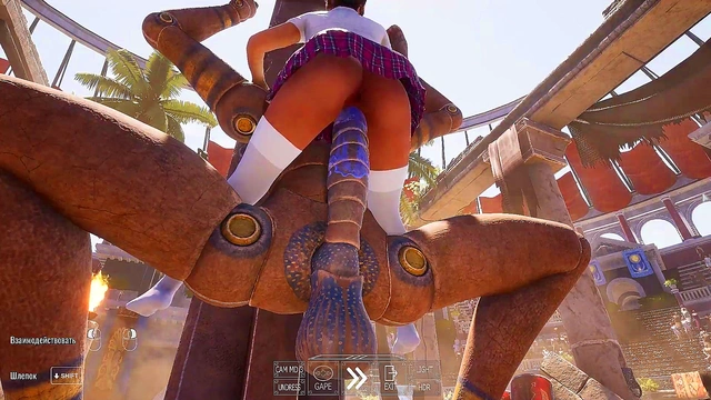 An ancient statue awakened and began to fuck Lara in an arena with 1,000 spectators 3D