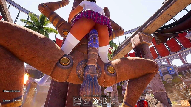 An ancient statue awakened and began to fuck Lara in an arena with 1,000 spectators 3D