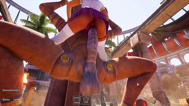 An ancient statue awakened and began to fuck Lara in an arena with 1,000 spectators 3D