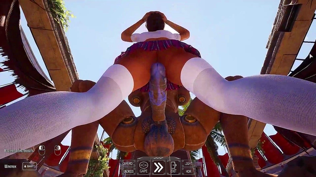 An ancient statue awakened and began to fuck Lara in an arena with 1,000 spectators 3D