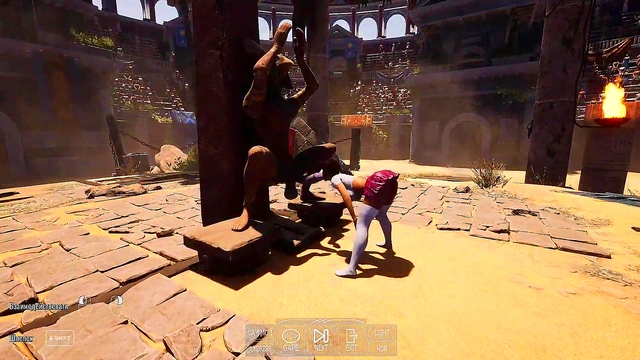 An ancient statue awakened and began to fuck Lara in an arena with 1,000 spectators 3D