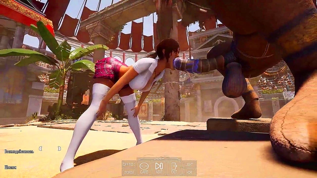 An ancient statue awakened and began to fuck Lara in an arena with 1,000 spectators 3D