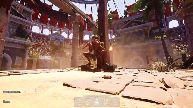 A huge dick against Lara Croft's tight ass in an arena where 1,000 spectators are