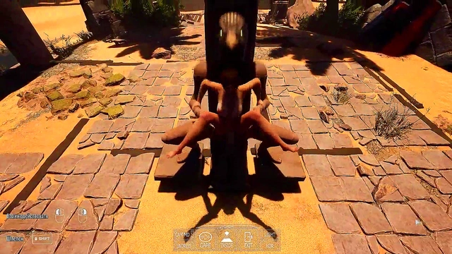 A huge dick against Lara Croft's tight ass in an arena where 1,000 spectators are