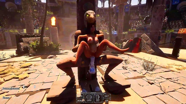 A huge dick against Lara Croft's tight ass in an arena where 1,000 spectators are