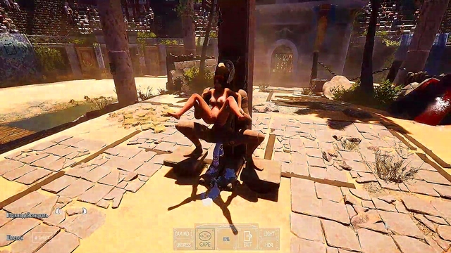 A huge dick against Lara Croft's tight ass in an arena where 1,000 spectators are