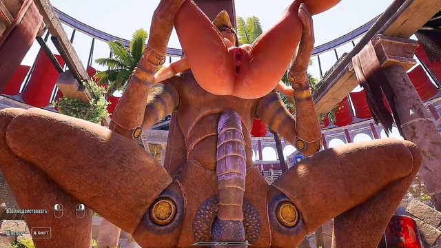 A huge dick against Lara Croft's tight ass in an arena where 1,000 spectators are