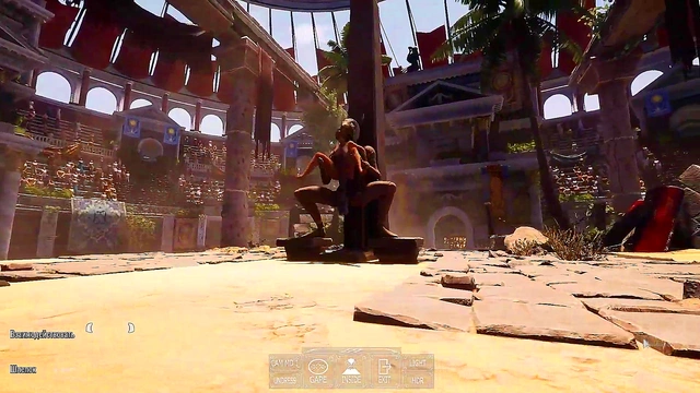 A huge dick against Lara Croft's tight ass in an arena where 1,000 spectators are