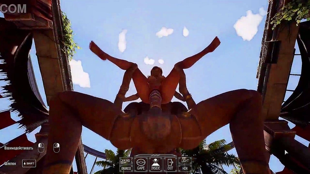 A huge dick against Lara Croft's tight ass in an arena where 1,000 spectators are