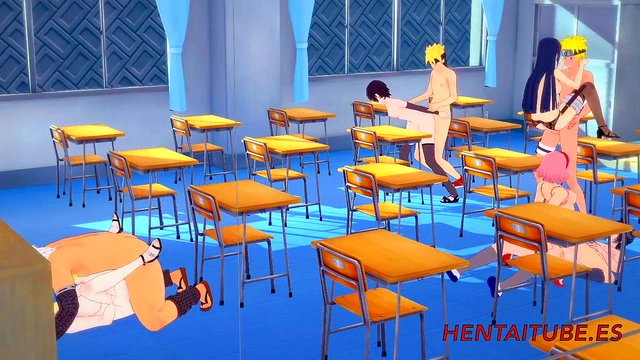 Naruto Hentai - Orgy 4 Naruto'Sasuke and Jiraya Fuck Sakura'Sarada'Hinata Tsunade -