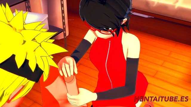 Naruto Hentai 3D - Sarada Handjob Blowjob to Naruto and cum in her mouth - Hentai Hard