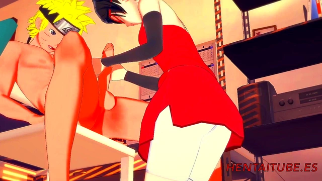 Naruto Hentai 3D - Sarada Handjob Blowjob to Naruto and cum in her mouth - Hentai Hard