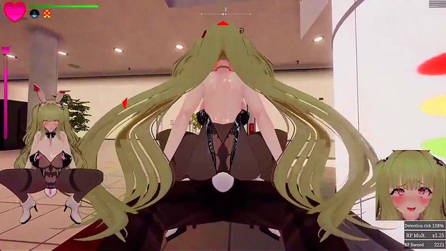 [Hentai Game][3D]Secrets of Exposure,Green hair Bunny Girl Exposing in a mall