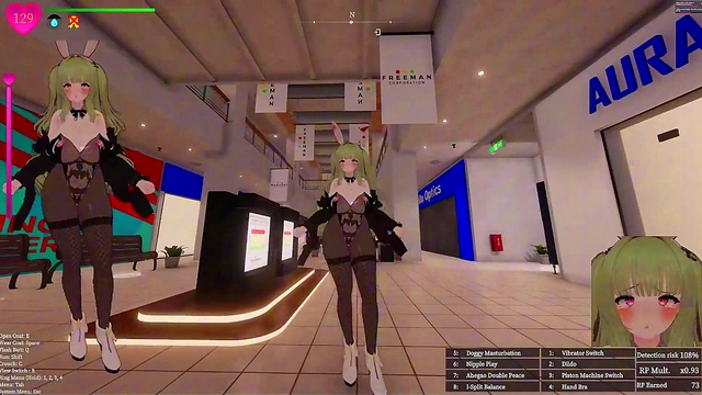 [Hentai Game][3D]Secrets of Exposure,Green hair Bunny Girl Exposing in a mall