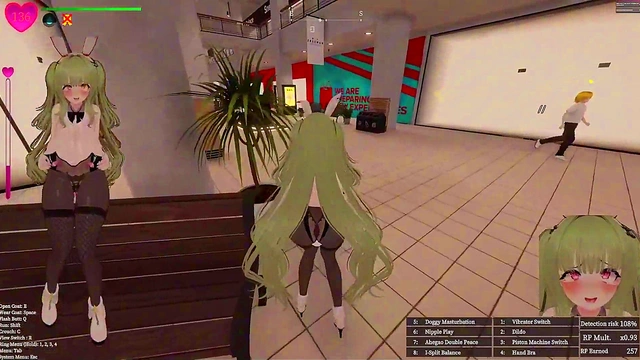 [Hentai Game][3D]Secrets of Exposure,Green hair Bunny Girl Exposing in a mall