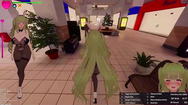 [Hentai Game][3D]Secrets of Exposure,Green hair Bunny Girl Exposing in a mall