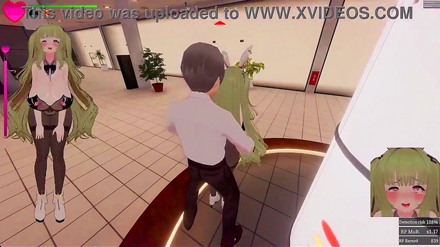 [Hentai Game][3D]Secrets of Exposure,Green hair Bunny Girl Exposing in a mall