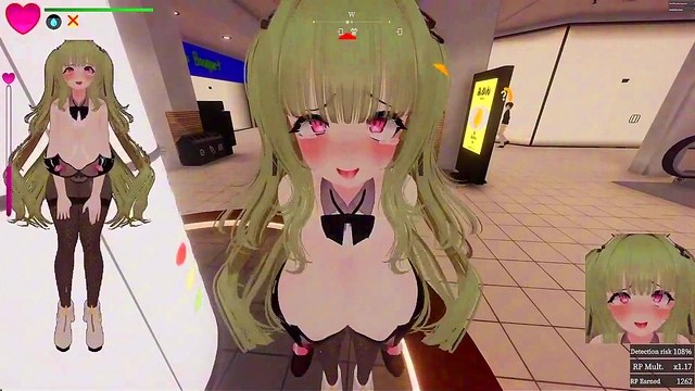 [Hentai Game][3D]Secrets of Exposure,Green hair Bunny Girl Exposing in a mall